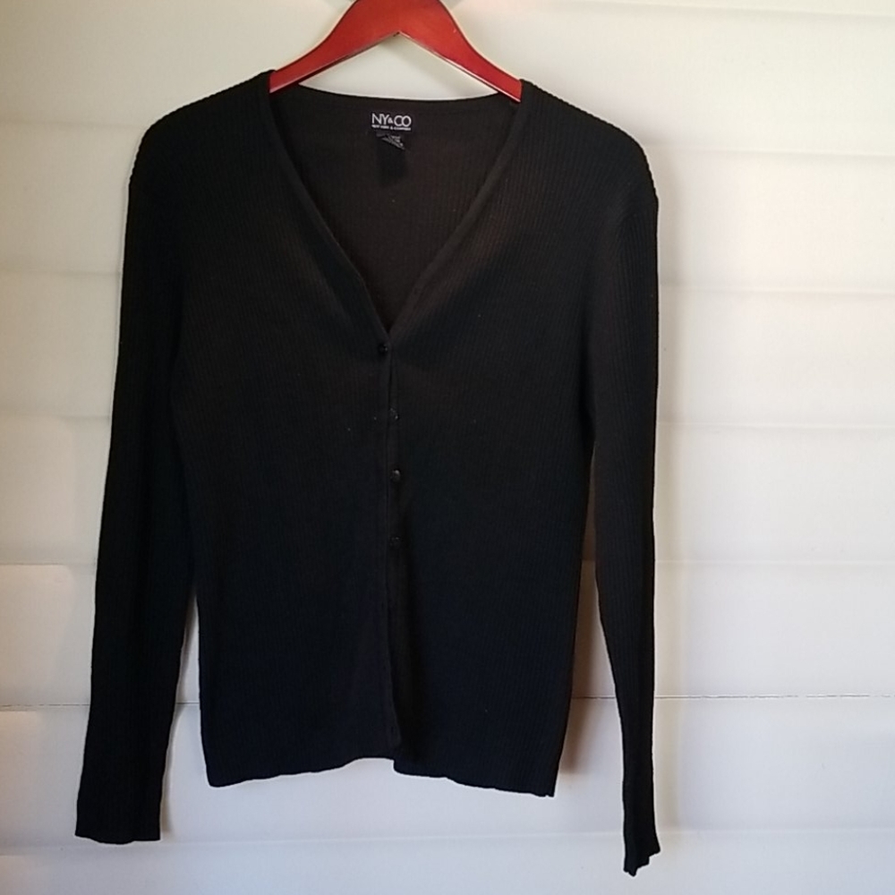 Black ribbed bottom down sweater